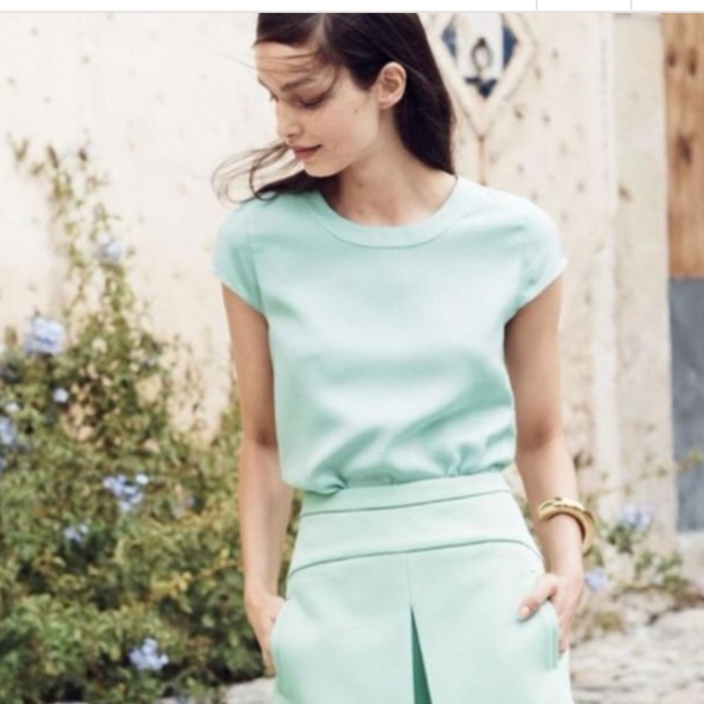 J.Crew Oxford Crepe Cap Sleeve Crew Neck Top Mint